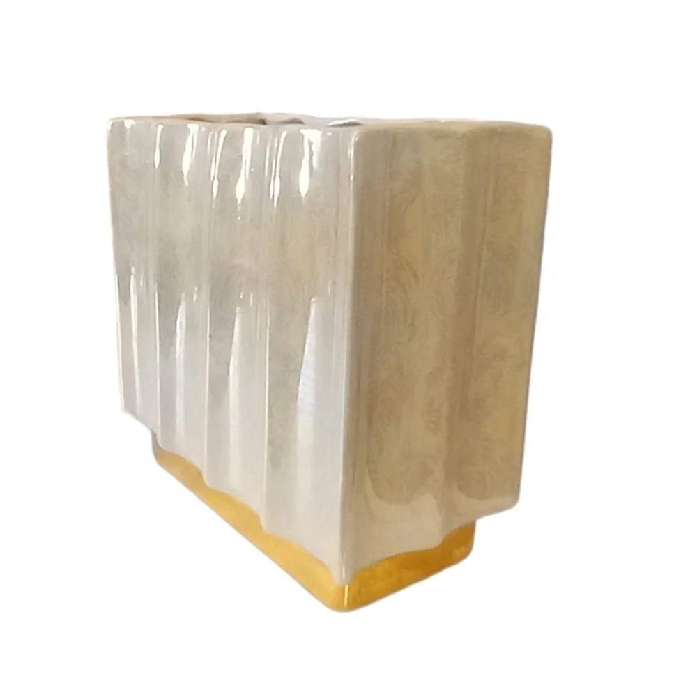 Vntage Opalescence Planter Glam w Gold Base Rectangle